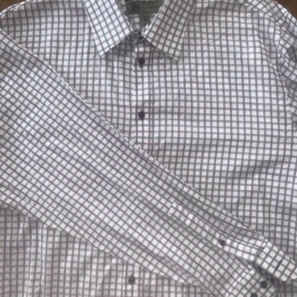 Jhane Barnes Mens Button Slim Fit XXL Purple Gray Plaid Shirt - Picture 1 of 10